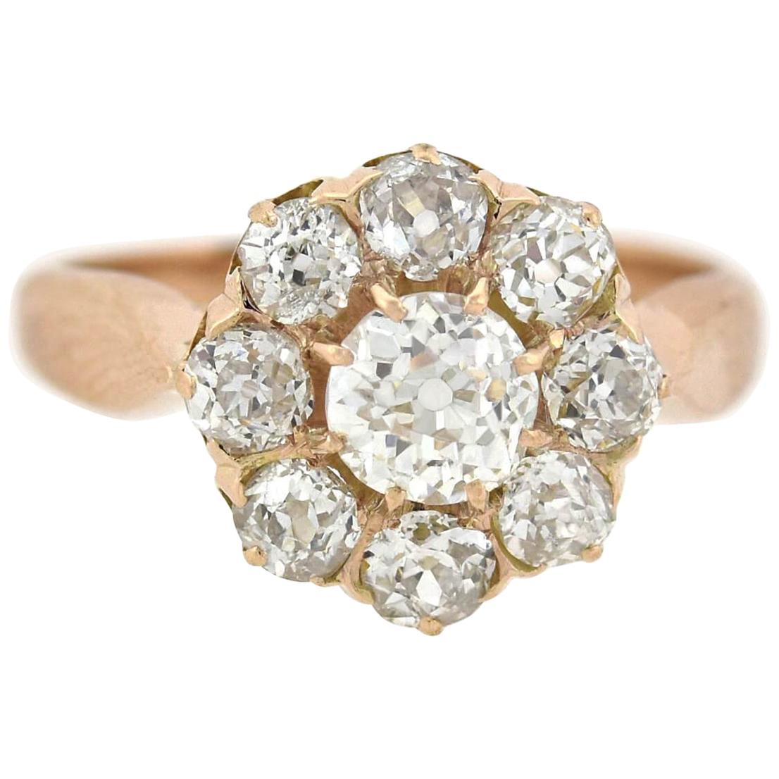 Victorian 1.00 Total Carat Diamond Cluster Ring