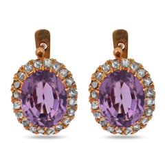 Victorian 10.00 carat amethyst diamond 18k yellow gold cluster earrings