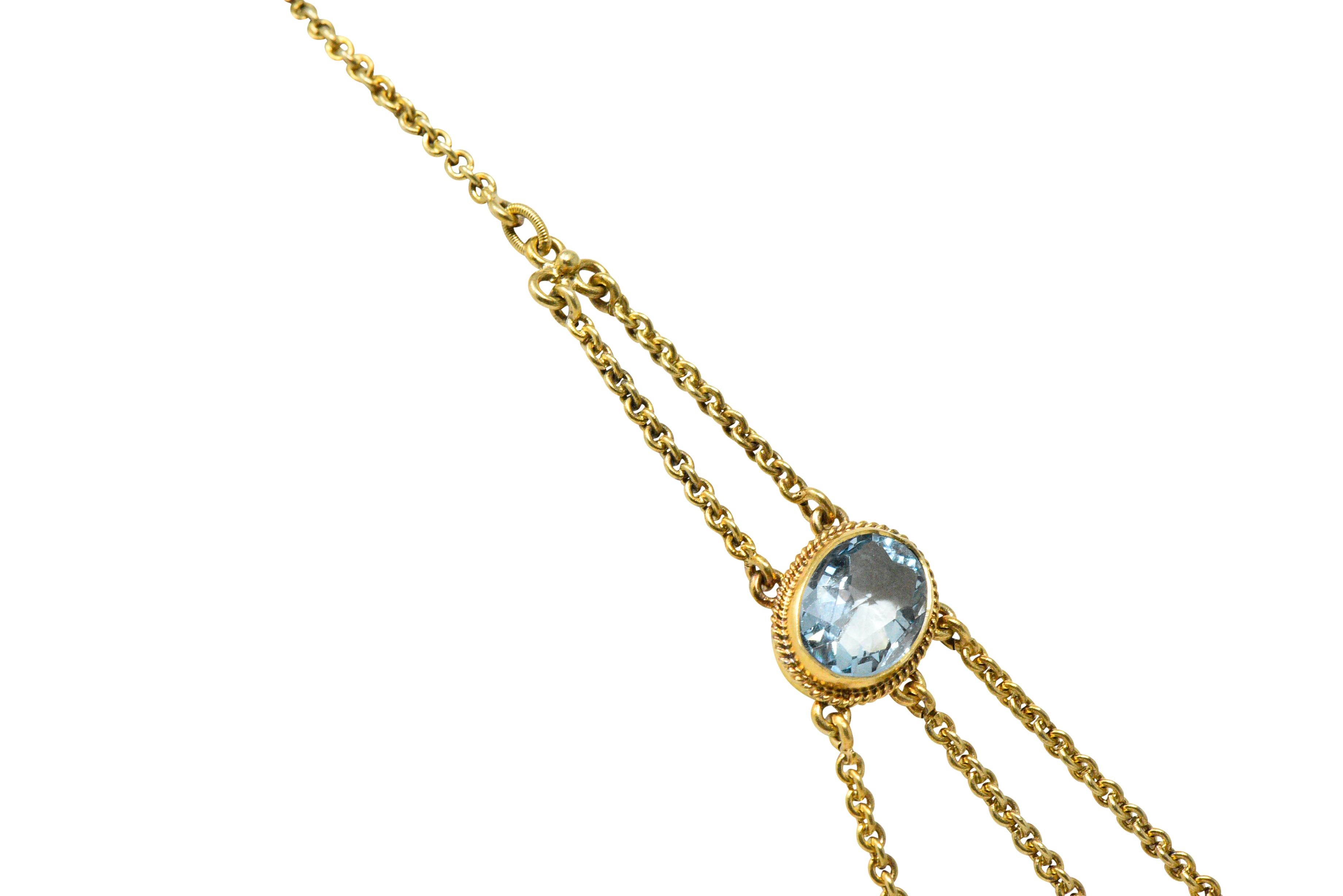 Women's or Men's Victorian 10.00 Carat Aquamarine Seed Pearl 14 Karat Gold Swag Necklace