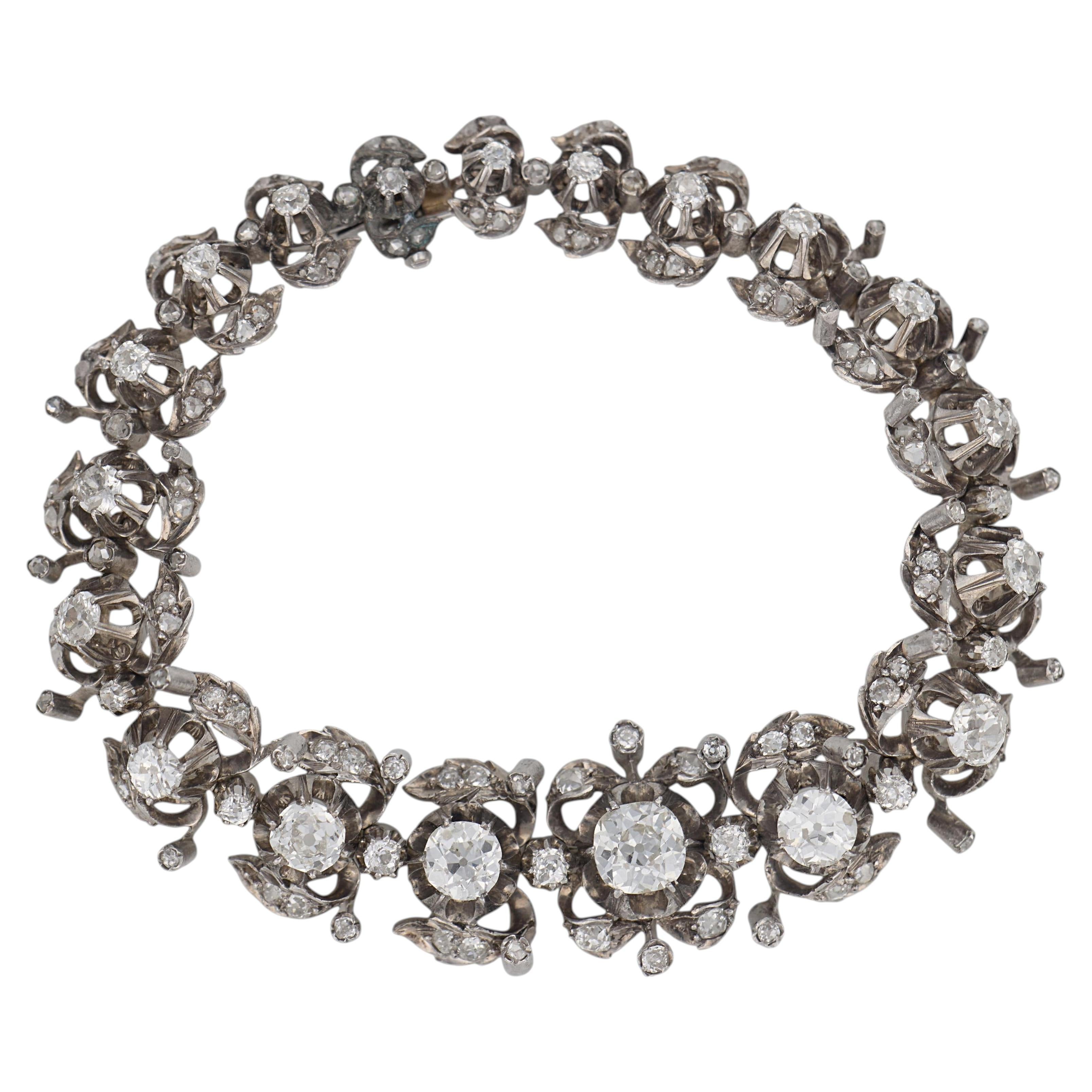 Victorian 10.00 carat old cut diamond 9k white gold silver bracelet