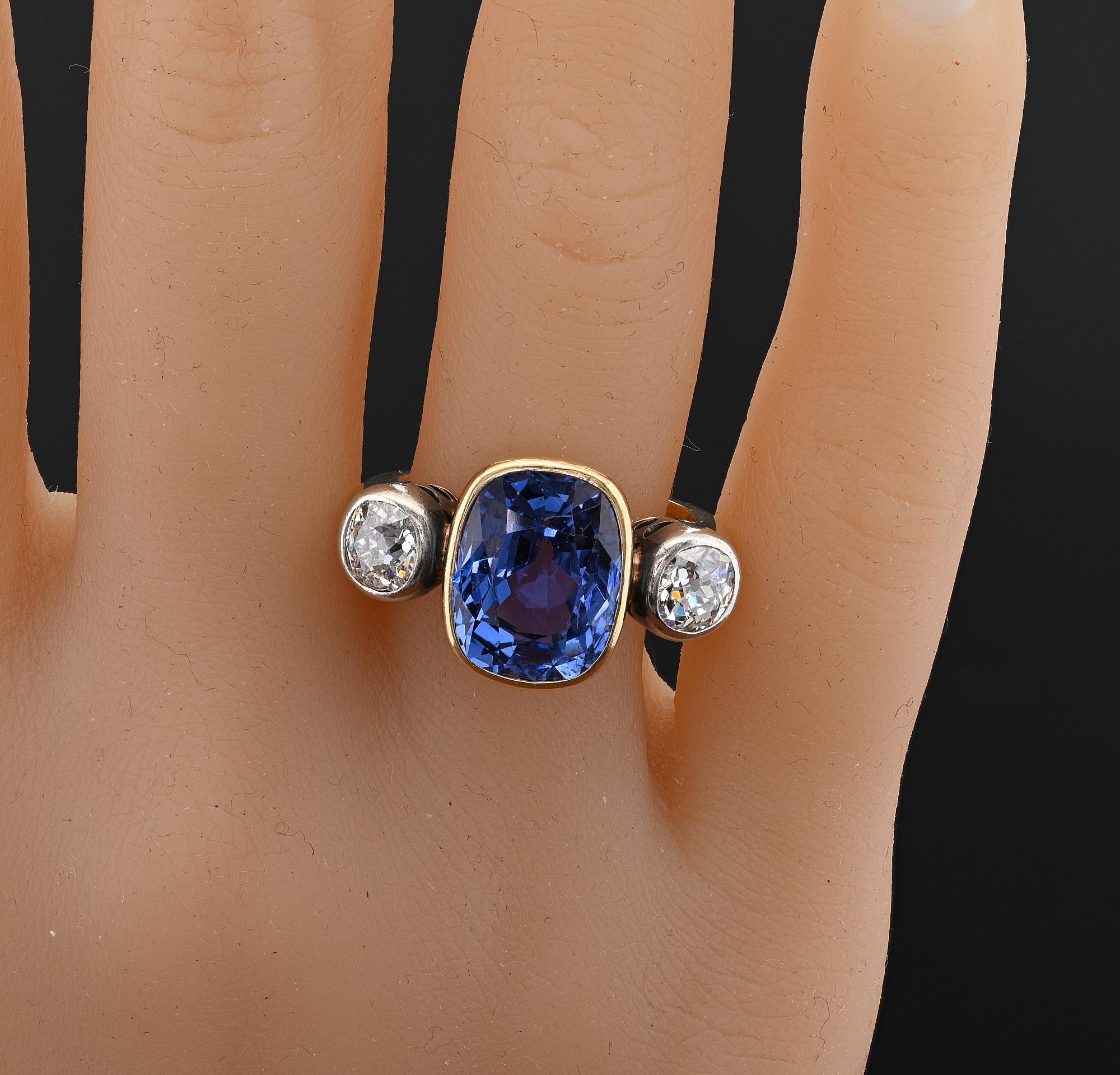 Victorien 10,00 ct saphir de Ceylan certifié non chauffé 1,80 ct diamant  Bague en vente 3