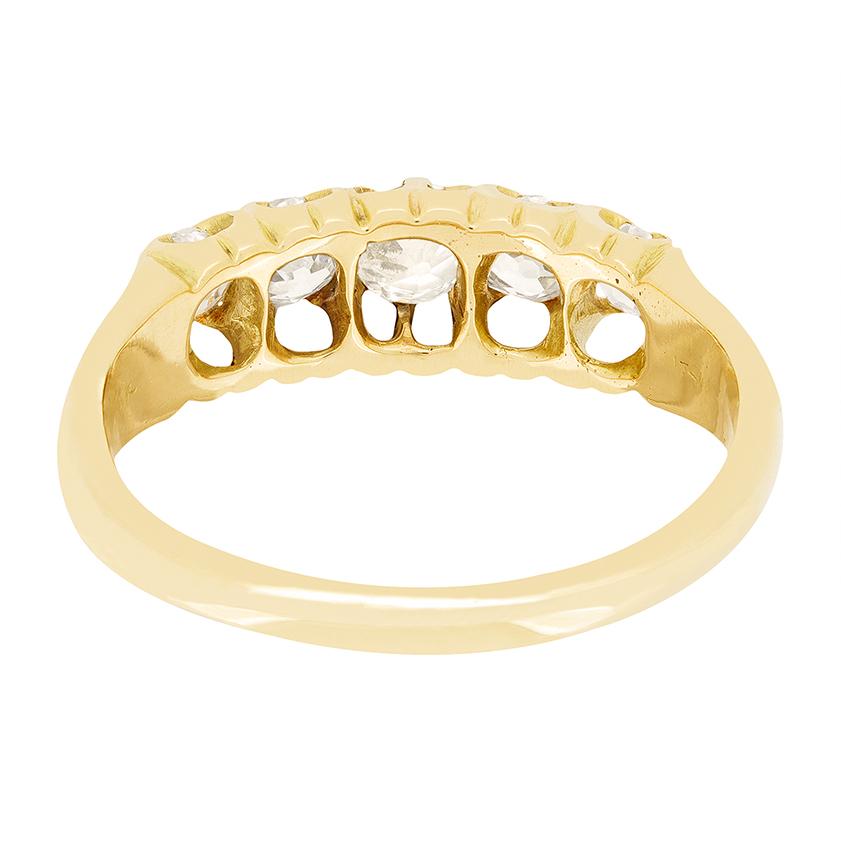 Taglio antico europeo Anello vittoriano con cinque pietre di diamante da 1,00 ct, con marchio del 1886 in vendita