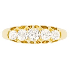 Anello vittoriano con cinque pietre di diamante da 1,00 ct, con marchio del 1886