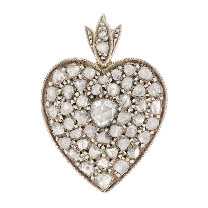 Vittoriano Ciondolo a cuore con diamante vittoriano da 1,00ct, 1860 ca. in vendita