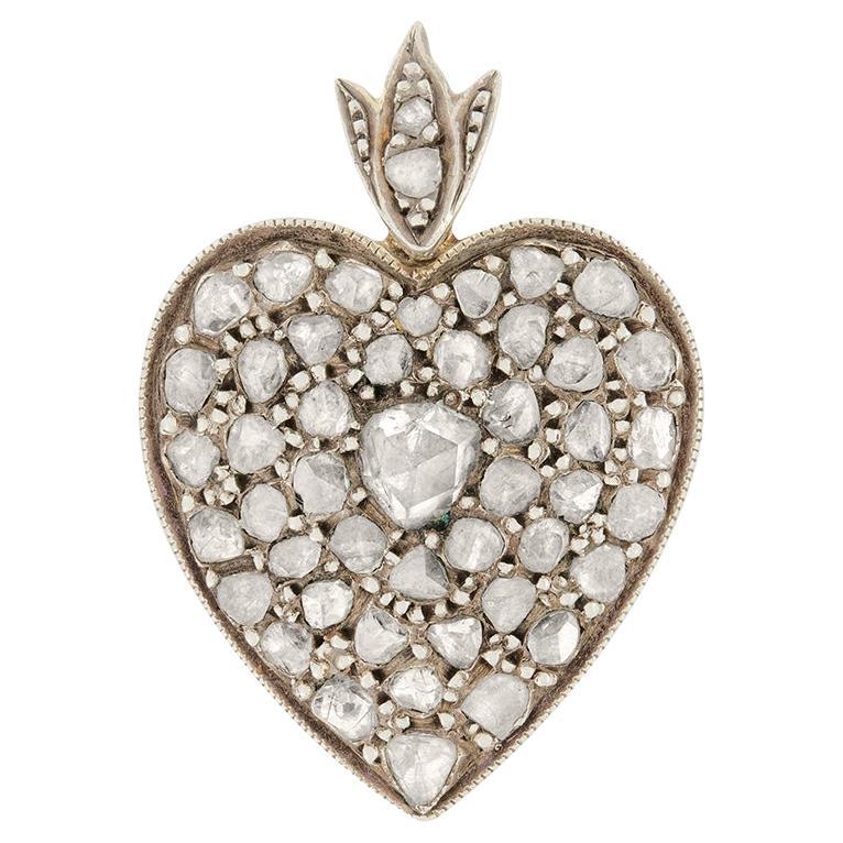 Victorian 1.00ct Diamond Heart Pendant, c.1860s