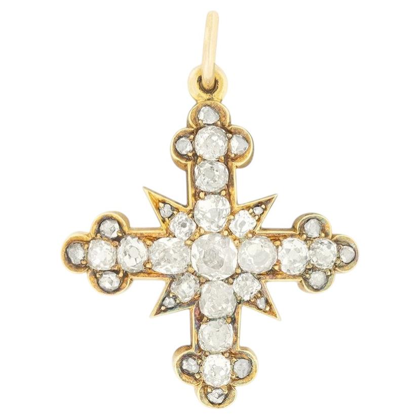 Colgante victoriano en forma de cruz de Malta con diamantes de 1,00 ct, c.1860