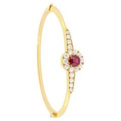 Antique Victorian 1.00ct Ruby and Diamond Cluster bangle, c.1880s