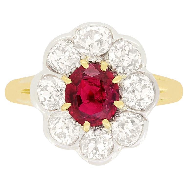 Victorian 1.00ct Ruby and Diamond Cluster Ring, c.1880s For Sale