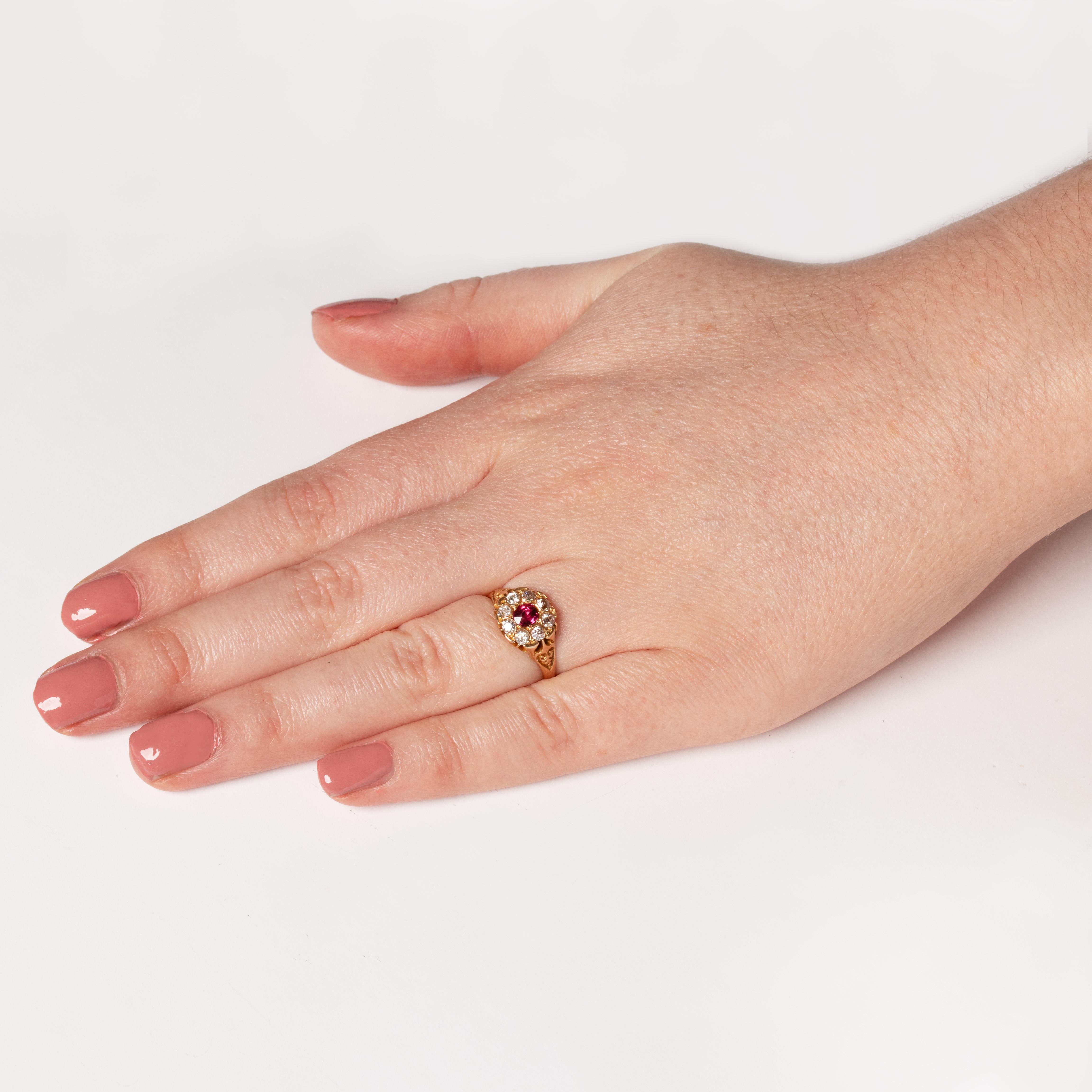 Women's Victorian 1.00ct Ruby and Diamond Cluster Ring, hallmarked 1900 For Sale