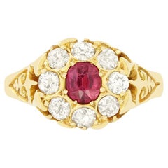 Victorian 1.00ct Ruby and Diamond Cluster Ring, hallmarked 1900