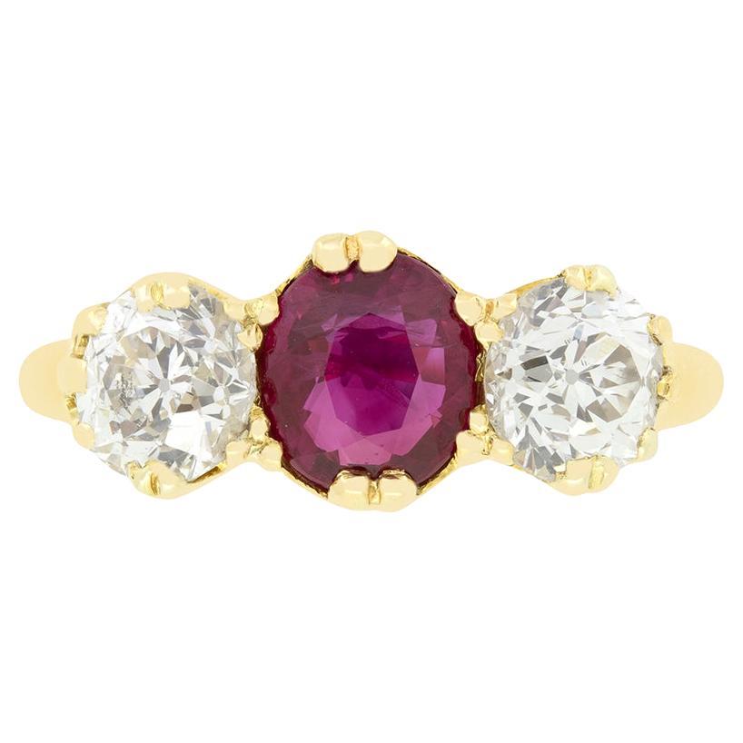 Victorian 1.00ct Ruby and Diamond Trilogy Ring, c.1880s