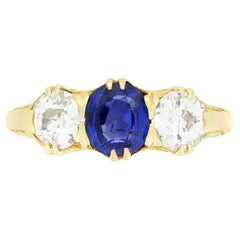 Victorian 1.00ct Sapphire and Diamond Three Stone, c.1880s