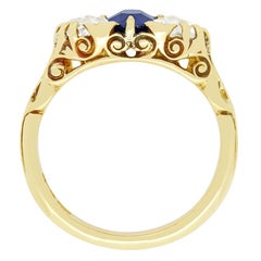 Victorian 1.00ct Sapphire and Diamond Three Stone Ring, c.1880s