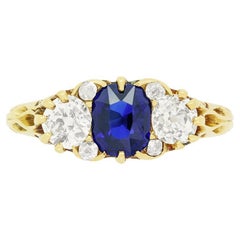 Victorian 1.00ct Sapphire and Diamond Three Stone Ring, c.1880s