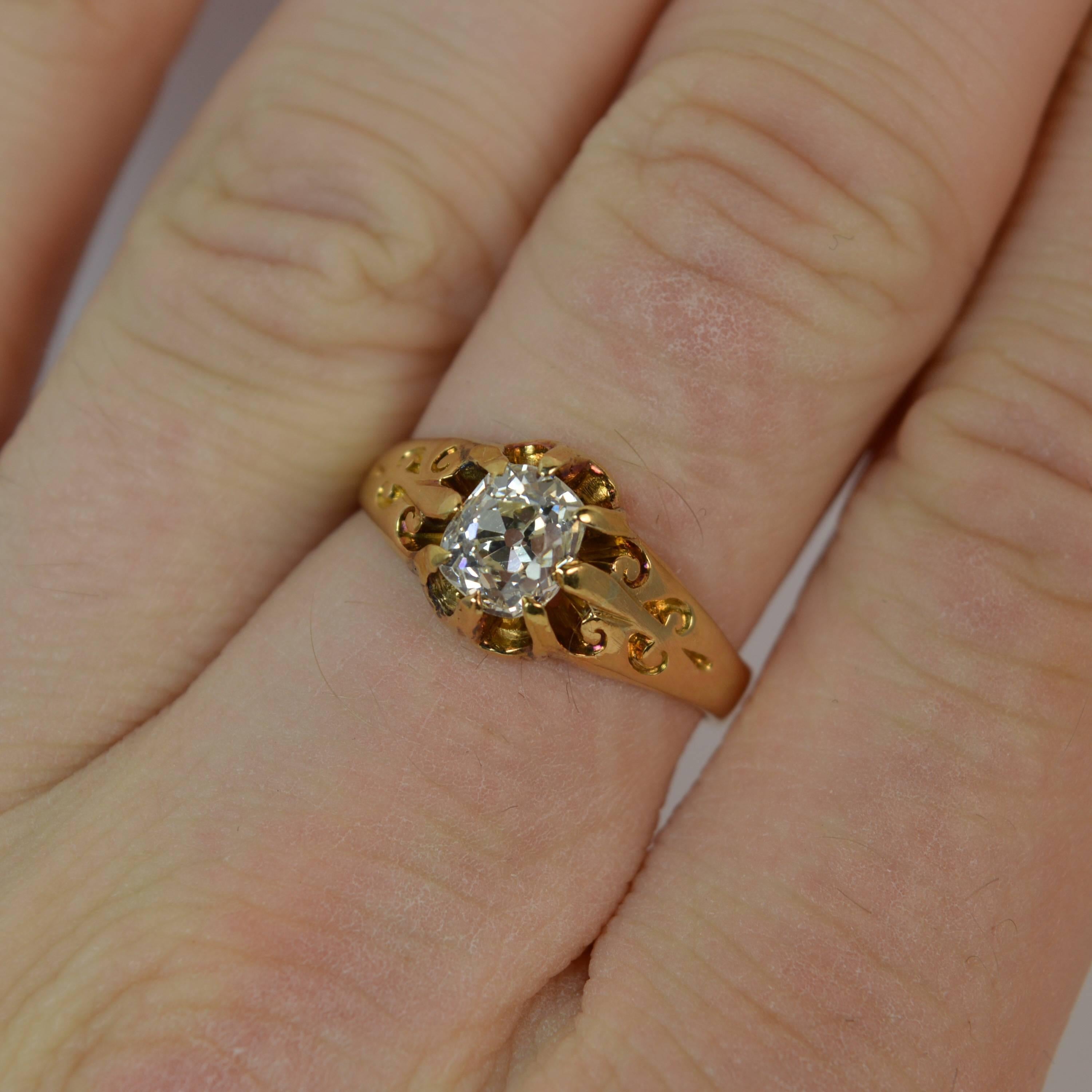 

A true antique ring modelled in 18 carat gold..

​The natural single stone is of old cushion cut to measure approx 5.6mm x 6.2mm x 4.2mm and weight 1.02 carats.

​The diamond is a clean and clear example with lovely sparkly. Vs clarity mounted