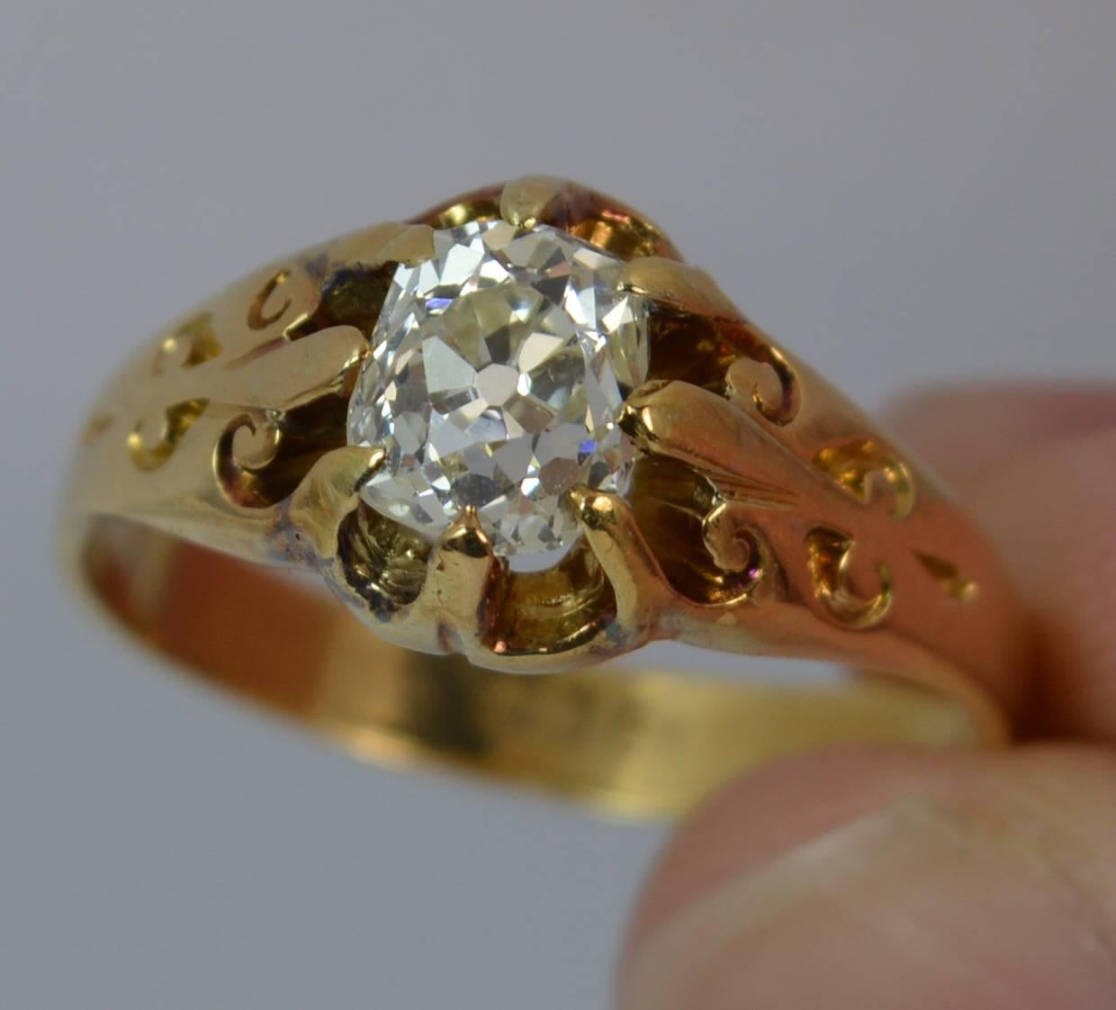 Old European Cut Victorian 1.02 Carat Old Cut Diamond 18 Carat Gold Solitaire Engagement Ring