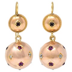 Victorian 1.02 CTW Ruby Diamond 14 Karat Two-Tone Gold Antique Drop Earrings