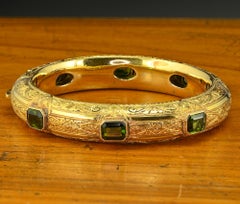 Victorian 10.20 Ct Natural Green Tourmaline Rare 18 KT Carved Bangle