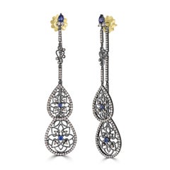Victorian 3.07 Cttw. Natural Blue Sapphire/Diamond Earrings In 18K/SS