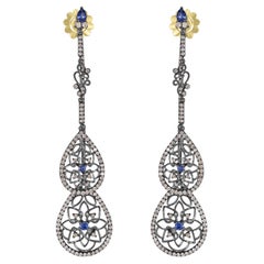 Victorian 10.28Cttw. Blue Sapphire and Diamond Front Back Double Drop Earrings 