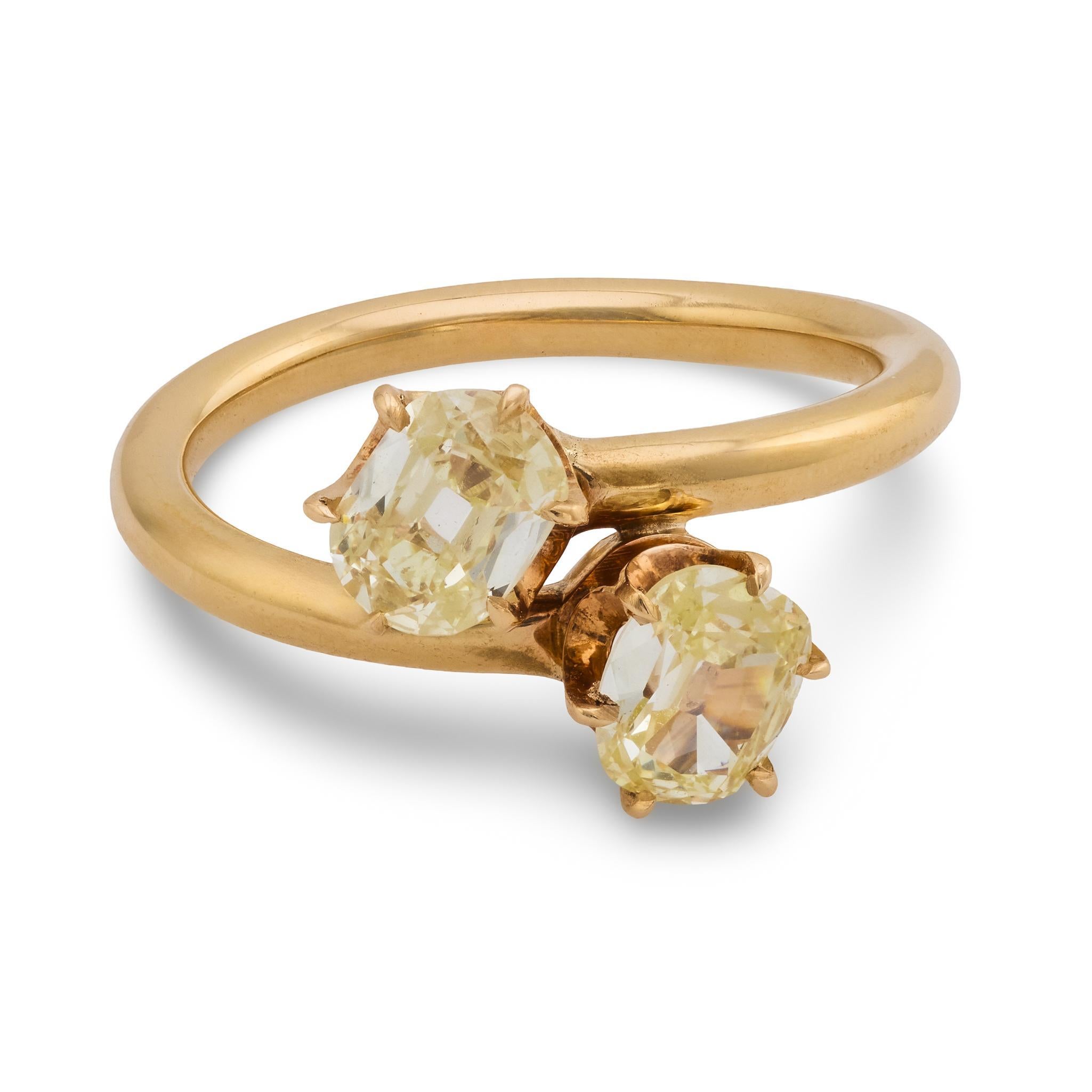 Taille vieille mine Bague Victorienne 1.03 carat diamant taille mine ancienne 18k rose Toi Et Moi en vente