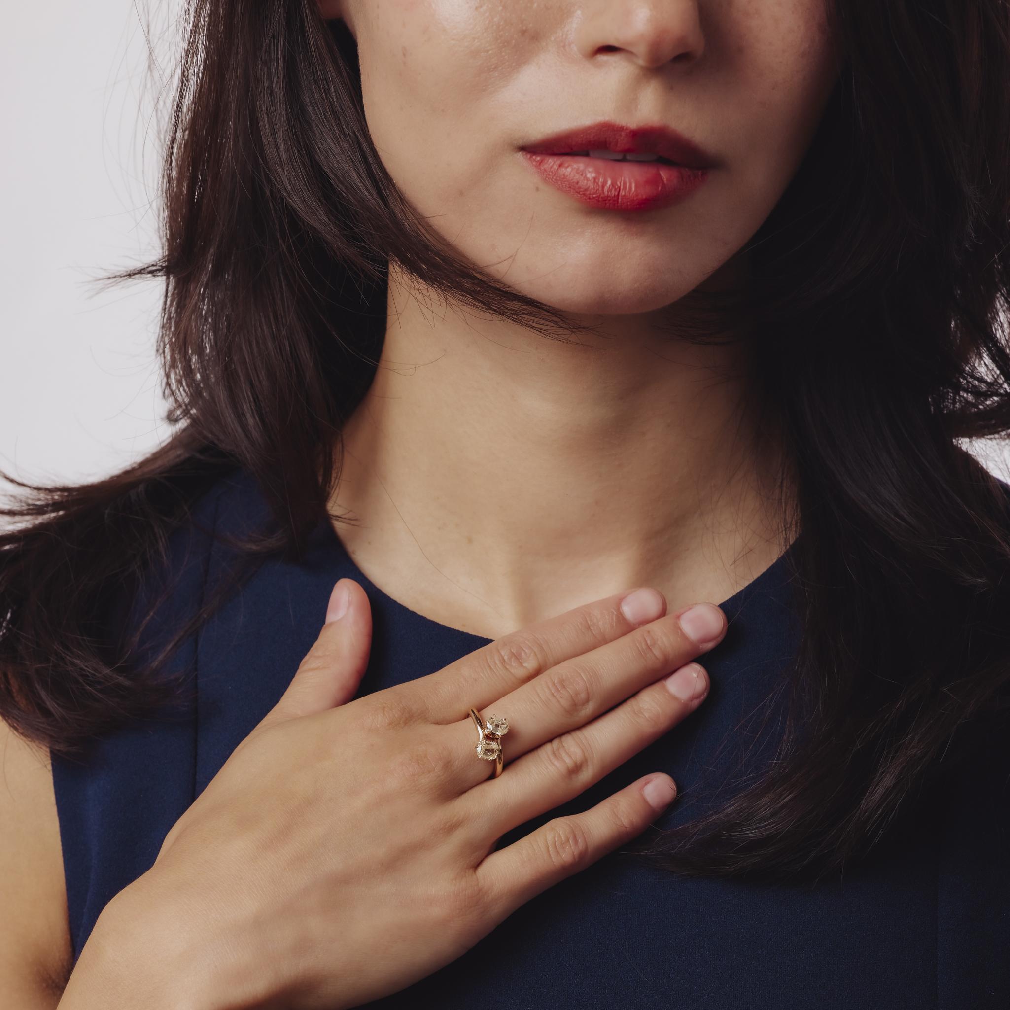 Bague Victorienne 1.03 carat diamant taille mine ancienne 18k rose Toi Et Moi Bon état - En vente à Beverly Hills, CA