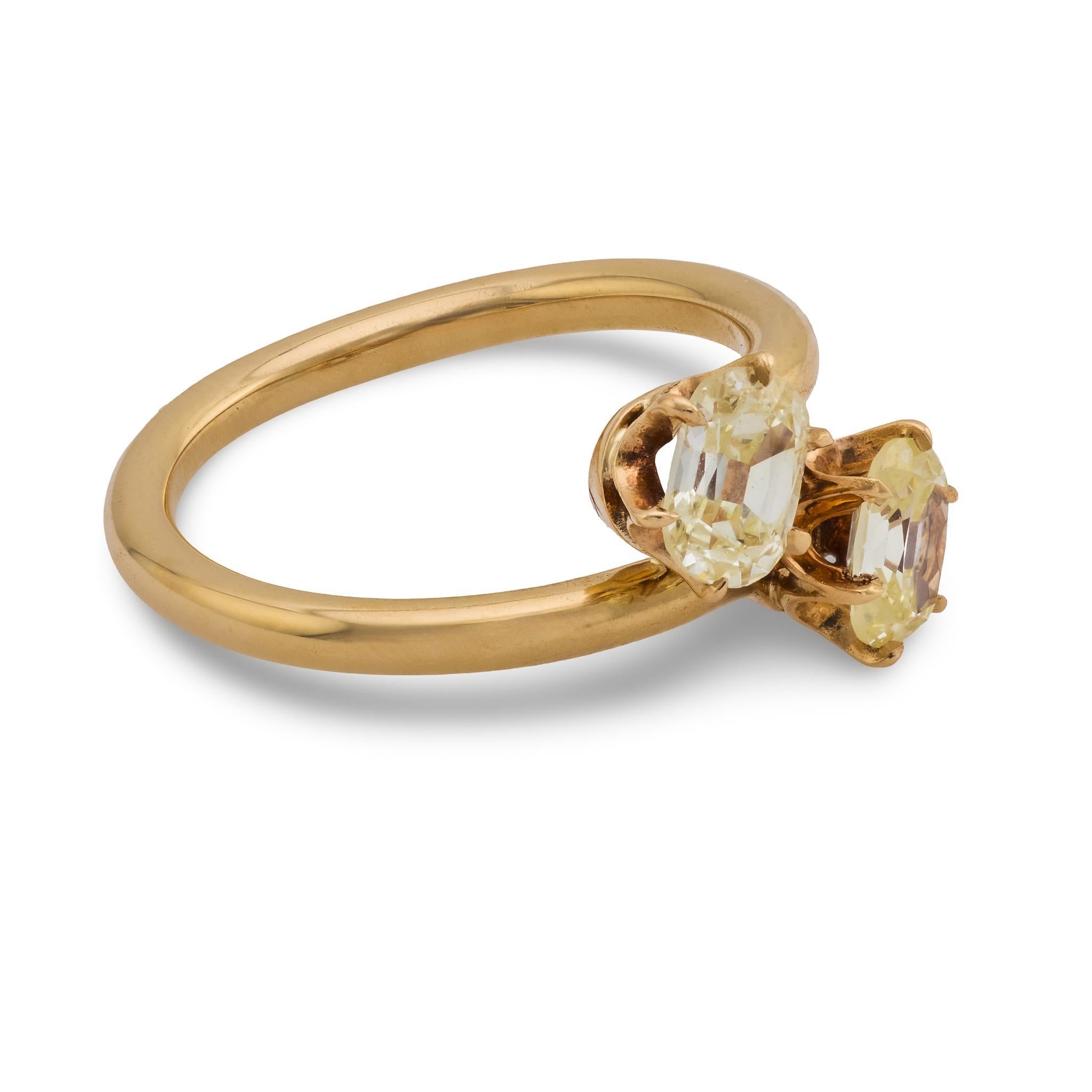 Bague Victorienne 1.03 carat diamant taille mine ancienne 18k rose Toi Et Moi Pour femmes en vente