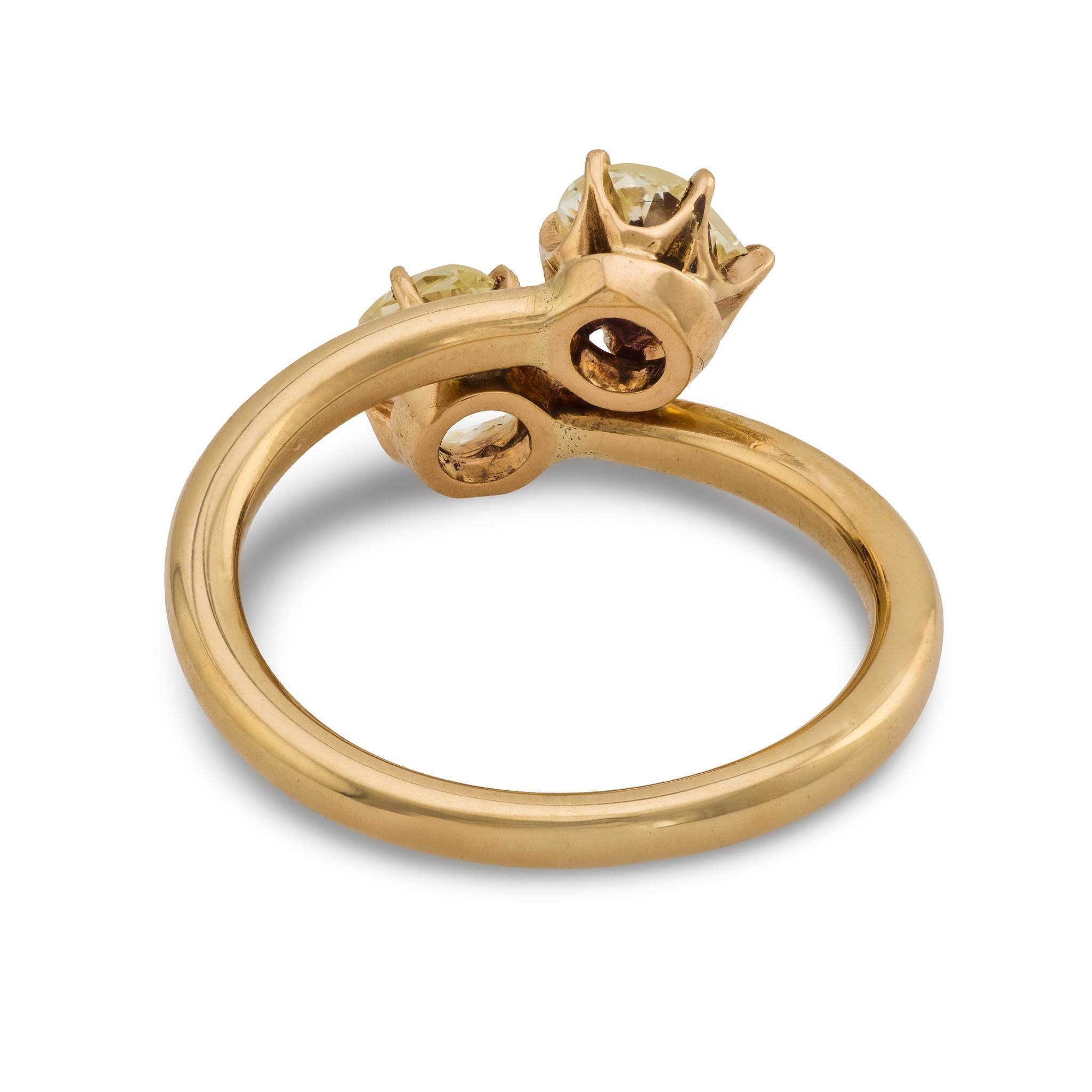 Bague Victorienne 1.03 carat diamant taille mine ancienne 18k rose Toi Et Moi en vente 2