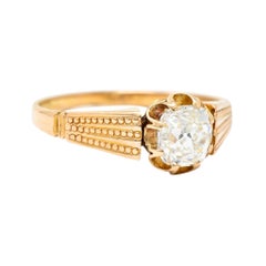 Antique Victorian 1.03 Carats Old Mine Diamond 18 Karat Rose Gold Engagement Ring GIA
