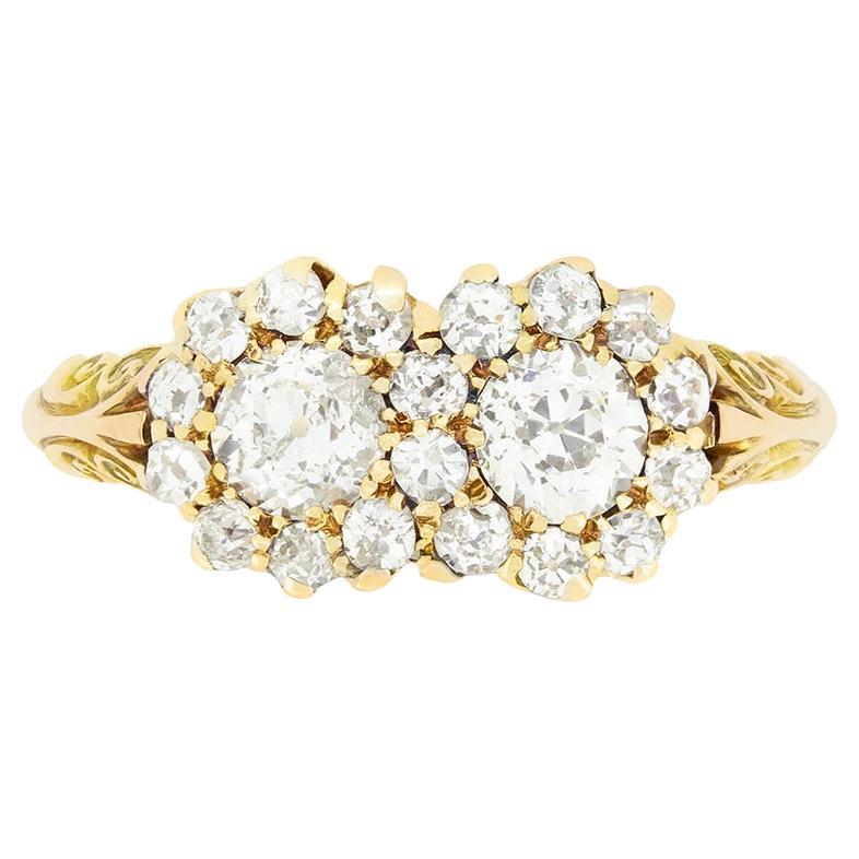 Victorian 1.04ct Diamond Double Cluster Ring, c.1880s