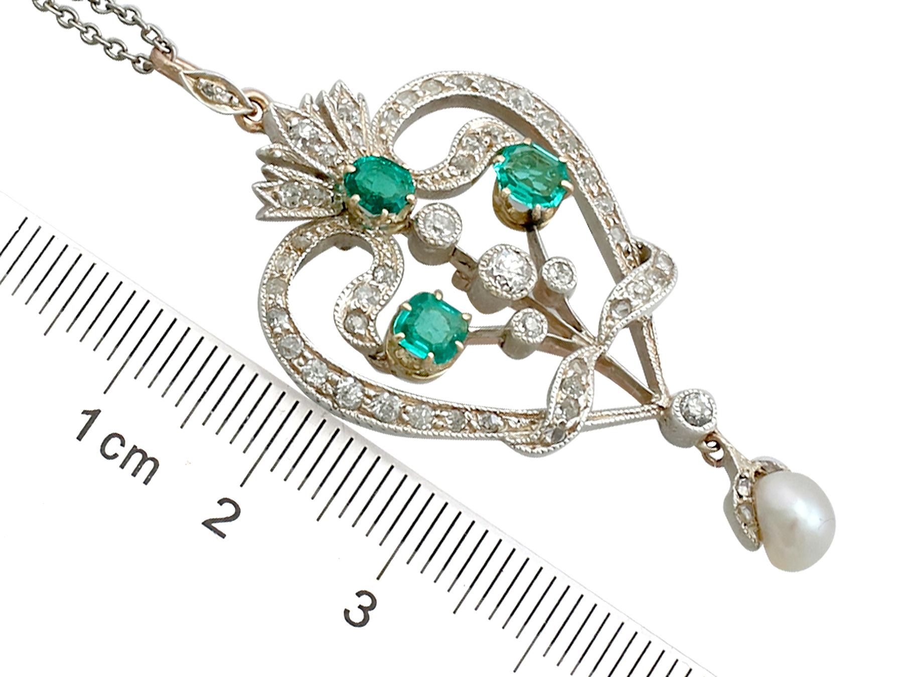Women's Victorian 1.05 Carat Emerald 1.04 Carat Diamond Pearl Gold Pendant Brooch