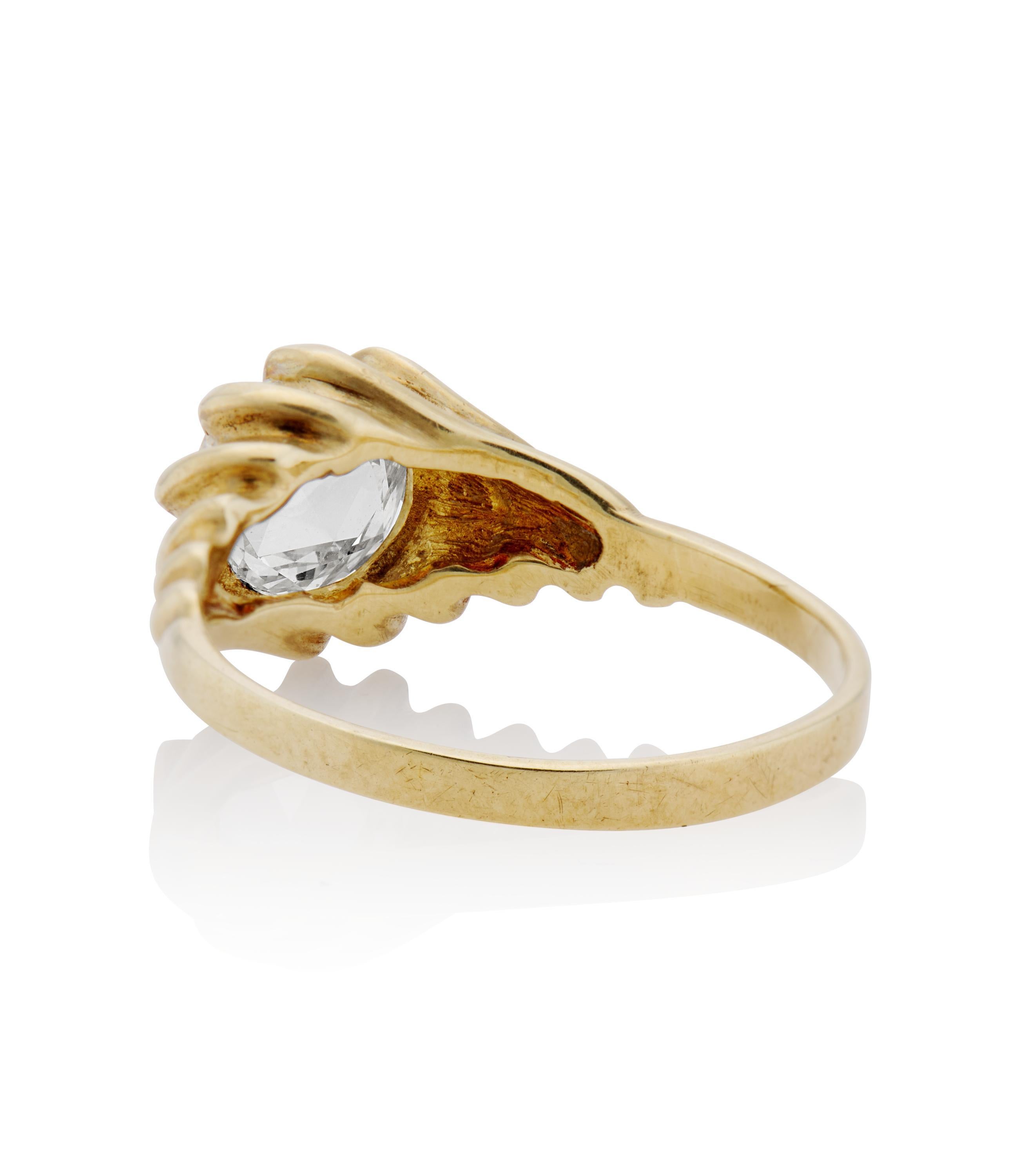 Antiker viktorianischer Verlobungsring aus Gelbgold mit 1,05 Karat Diamant im Rosenschliff (Viktorianisch)