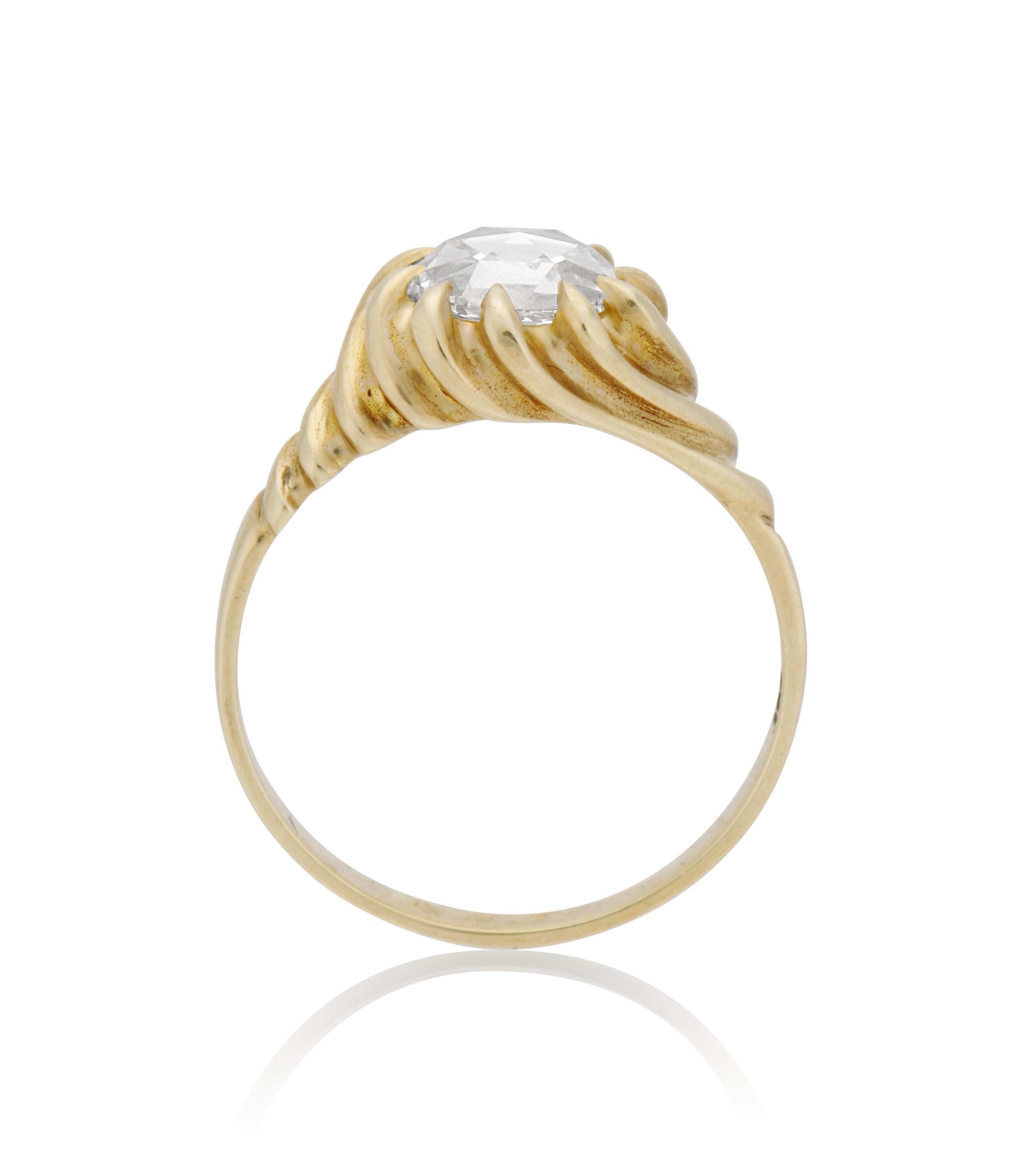 Antiker viktorianischer Verlobungsring aus Gelbgold mit 1,05 Karat Diamant im Rosenschliff im Zustand „Gut“ in New York, NY
