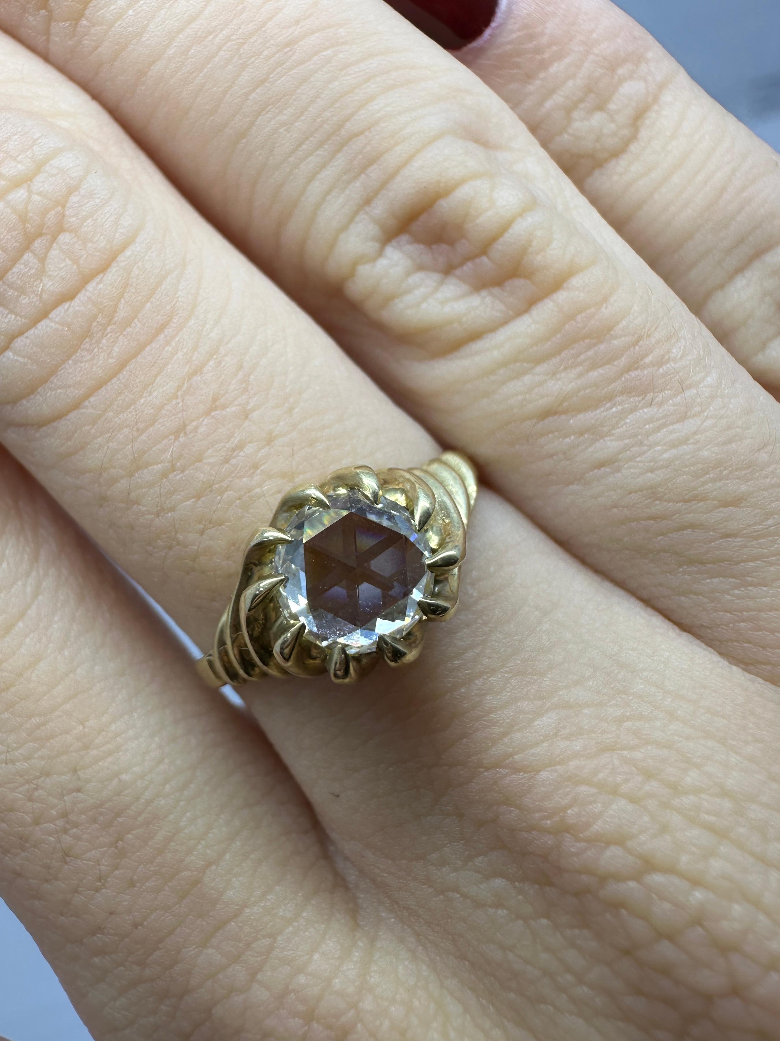 Antiker viktorianischer Verlobungsring aus Gelbgold mit 1,05 Karat Diamant im Rosenschliff Damen