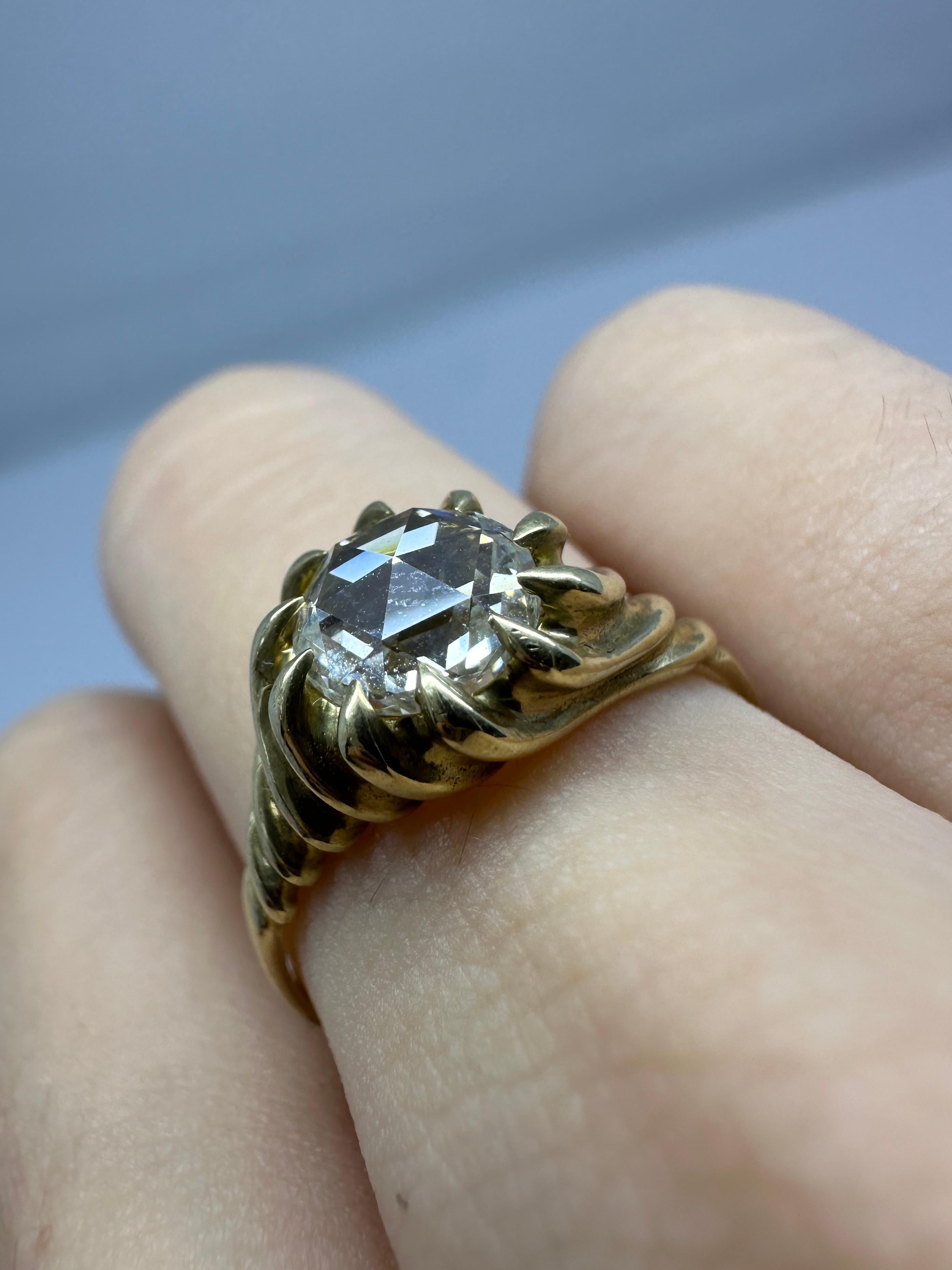 Antiker viktorianischer Verlobungsring aus Gelbgold mit 1,05 Karat Diamant im Rosenschliff 1