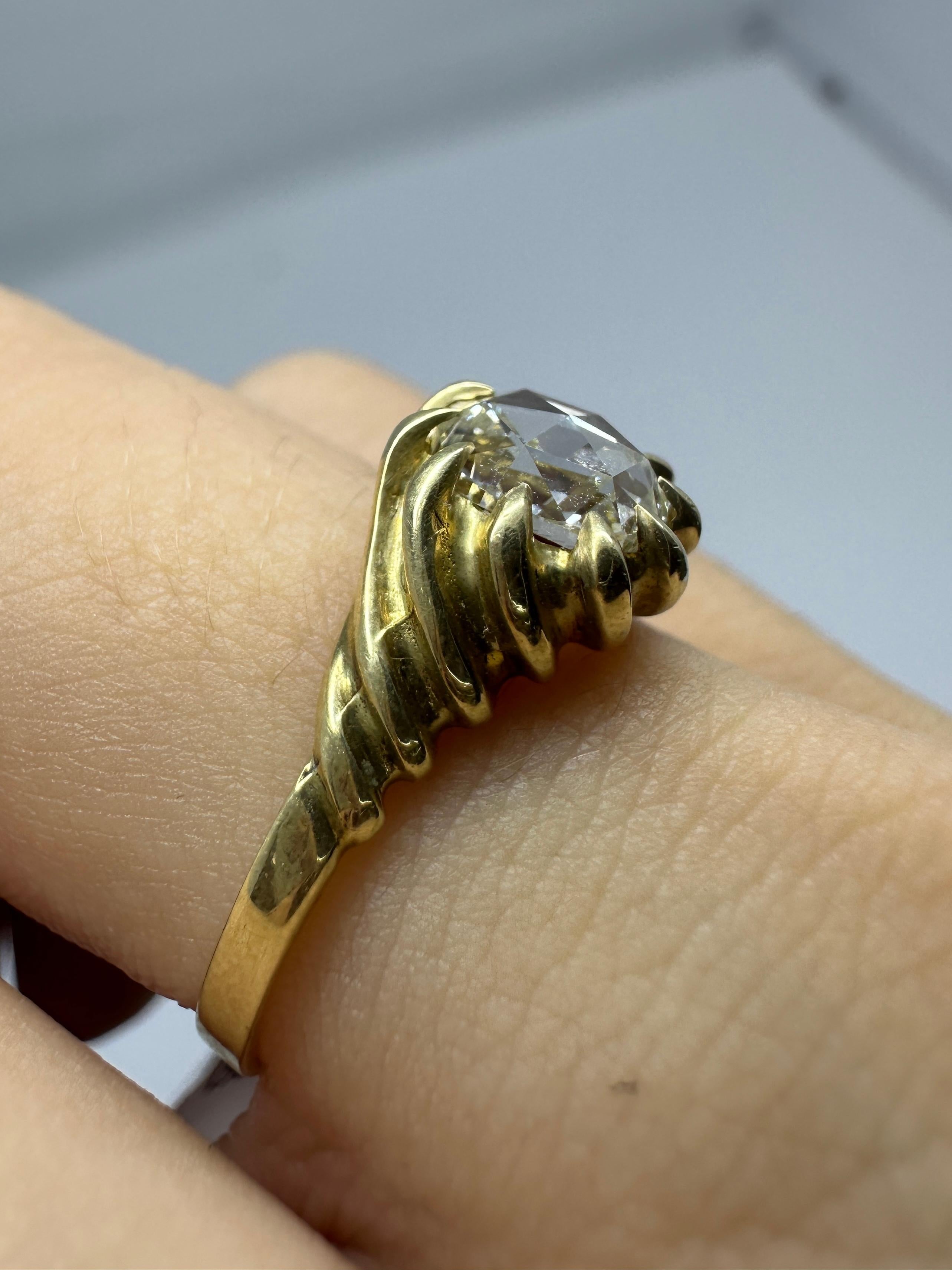 Antiker viktorianischer Verlobungsring aus Gelbgold mit 1,05 Karat Diamant im Rosenschliff 2