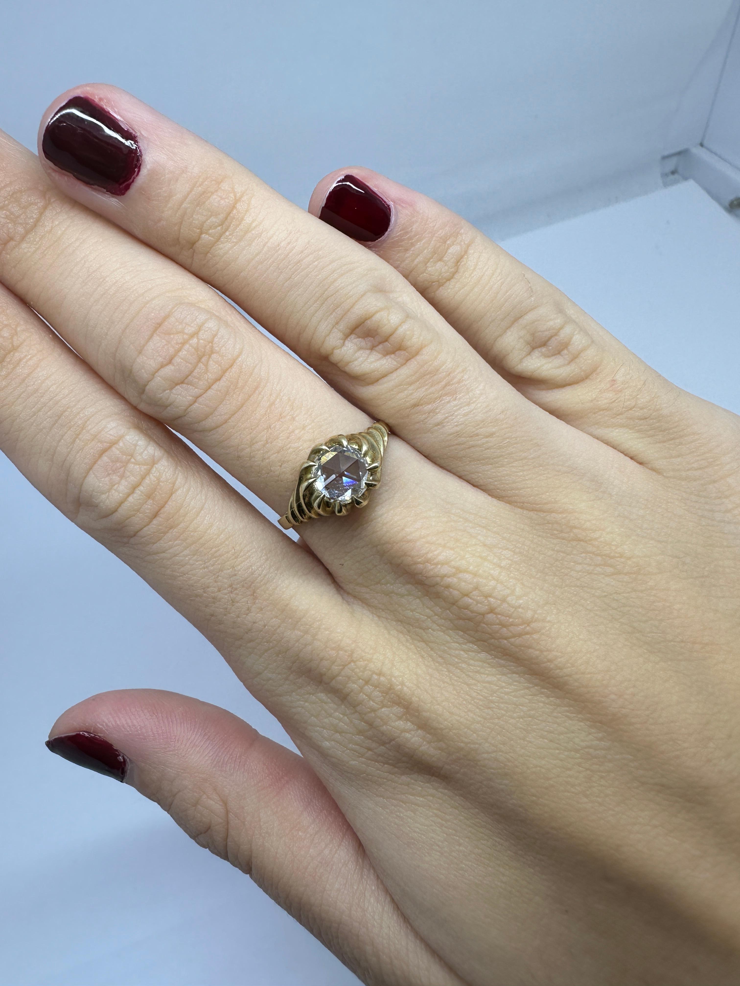 Antiker viktorianischer Verlobungsring aus Gelbgold mit 1,05 Karat Diamant im Rosenschliff 3
