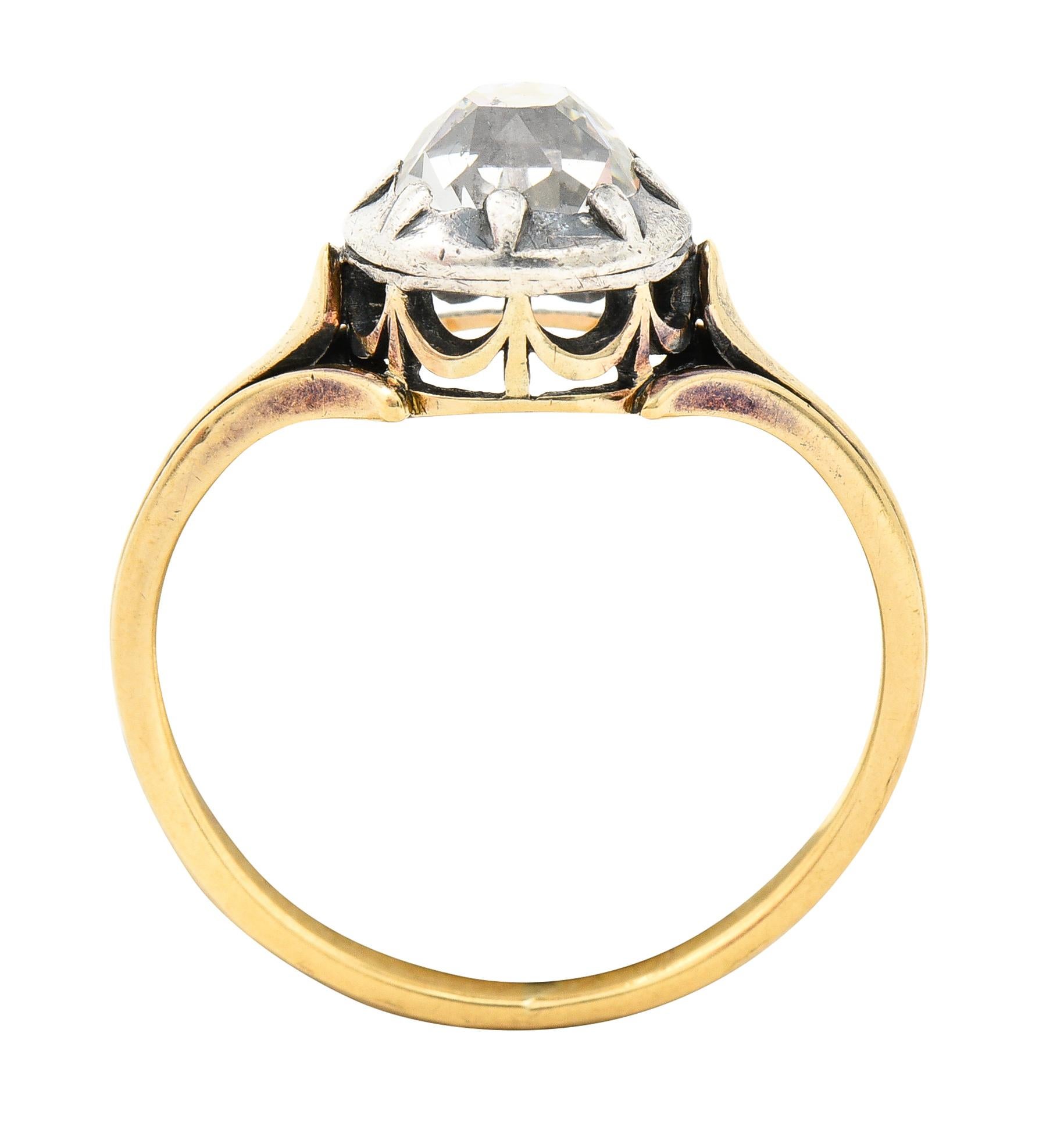 Victorian 1.05 Carats Diamond Silver-Topped 14 Karat Yellow Gold Engagement Ring 2