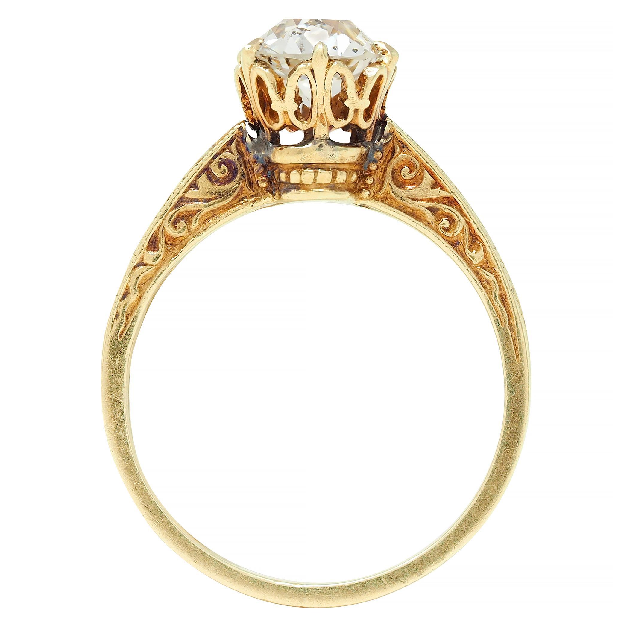Victorian 1.05 CTW Mine Diamond 14K Gold Antique Solitaire Engagement Ring GIA 5