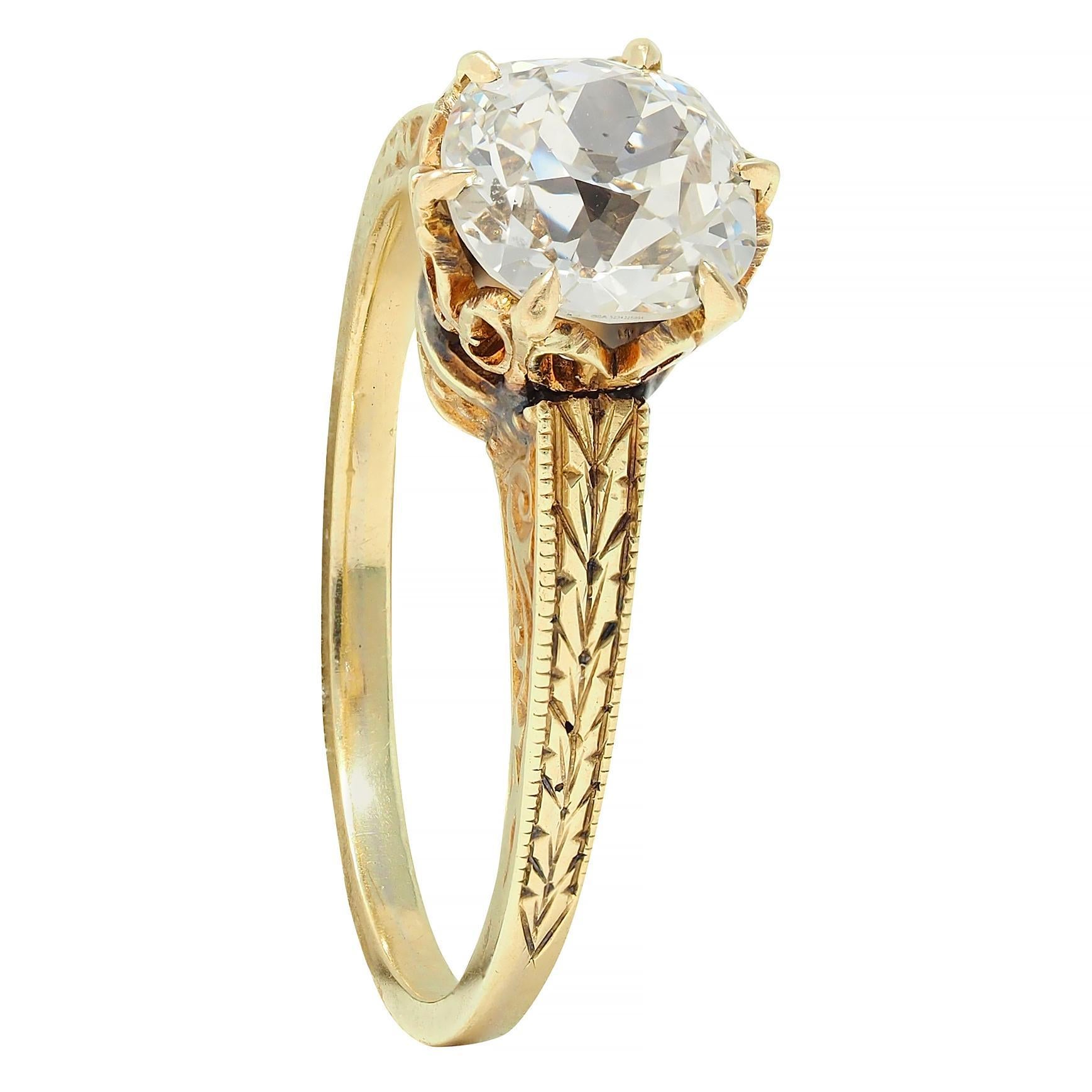Victorian 1.05 CTW Mine Diamond 14K Gold Antique Solitaire Engagement Ring GIA 6