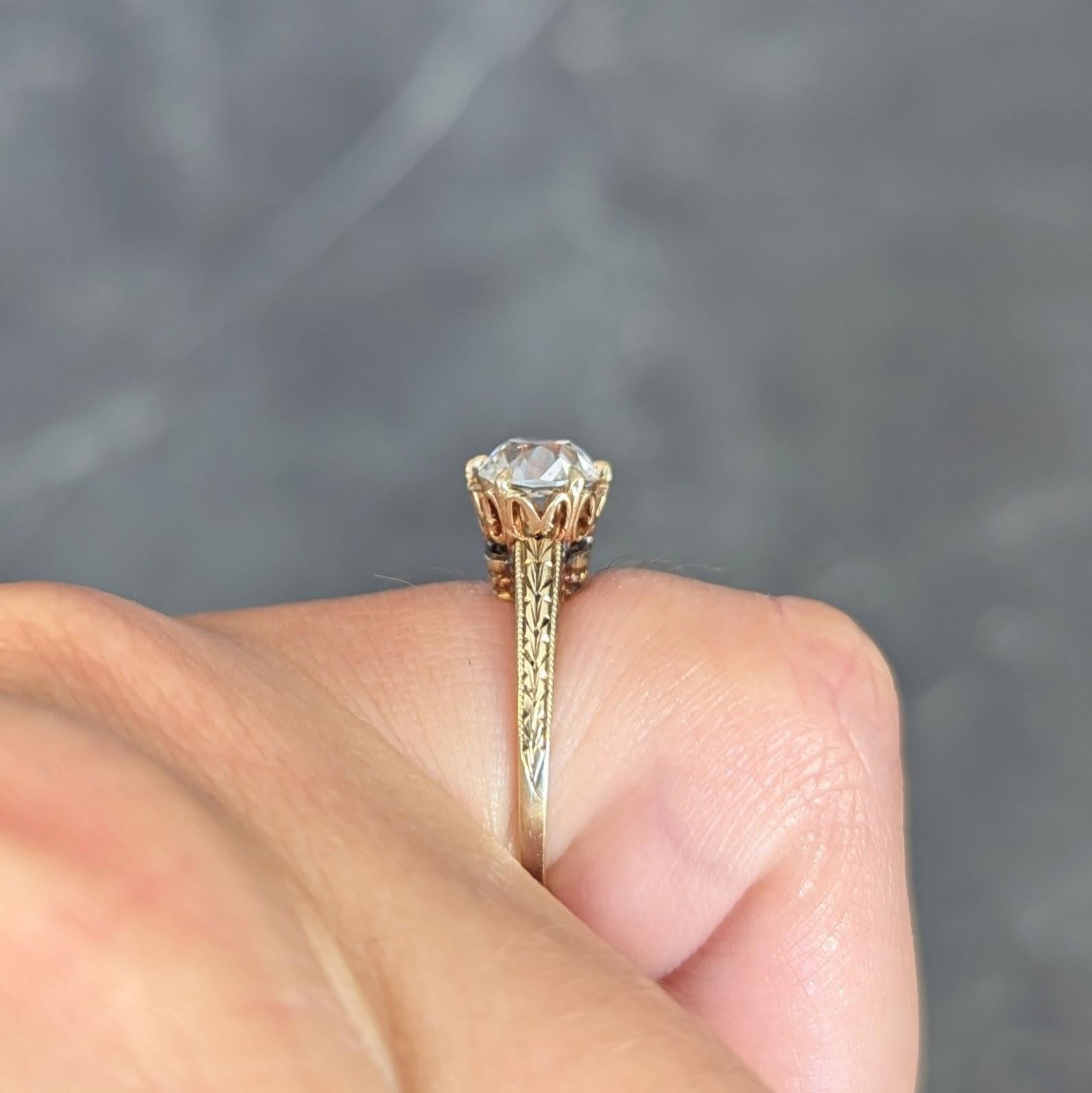 Victorian 1.05 CTW Mine Diamond 14K Gold Antique Solitaire Engagement Ring GIA 7