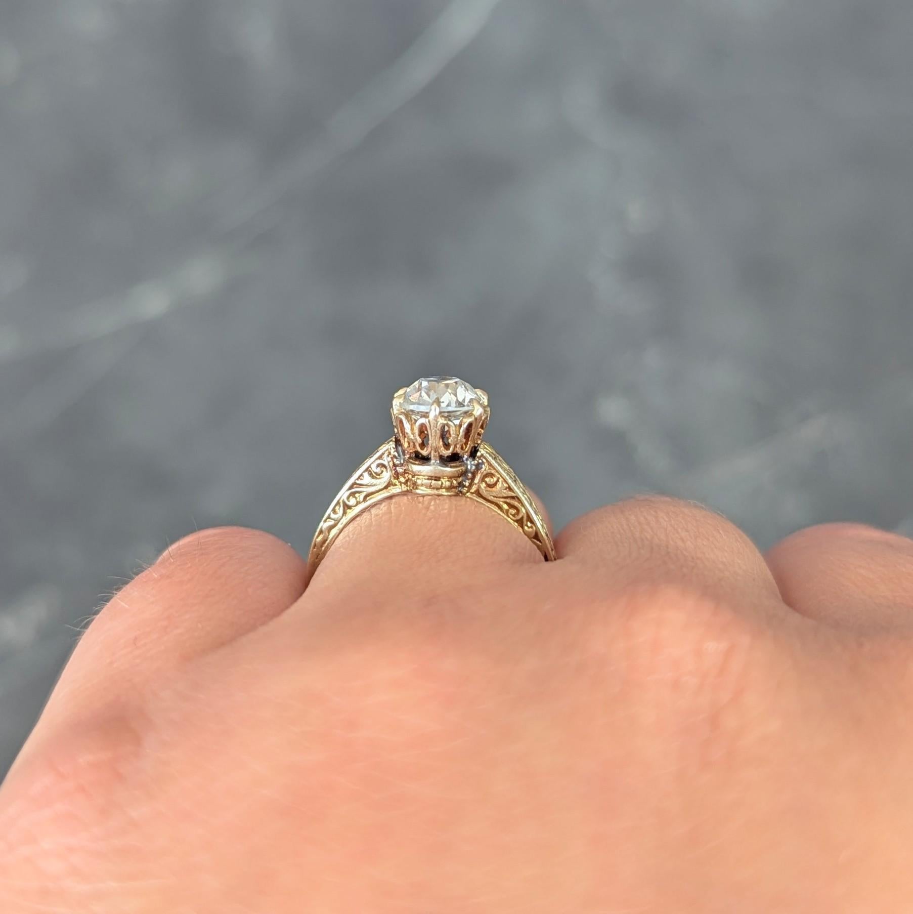 Victorian 1.05 CTW Mine Diamond 14K Gold Antique Solitaire Engagement Ring GIA 9
