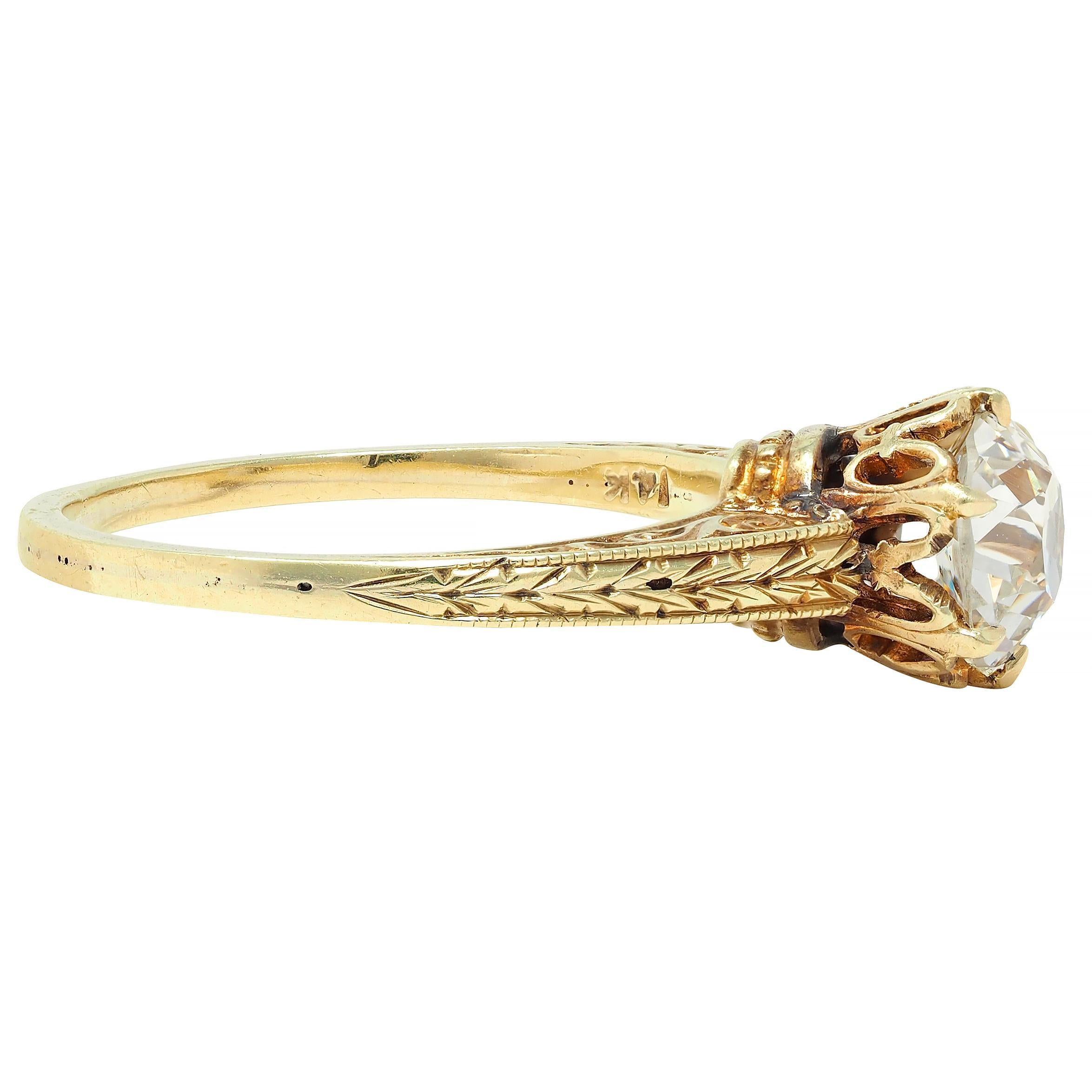 Women's or Men's Victorian 1.05 CTW Mine Diamond 14K Gold Antique Solitaire Engagement Ring GIA
