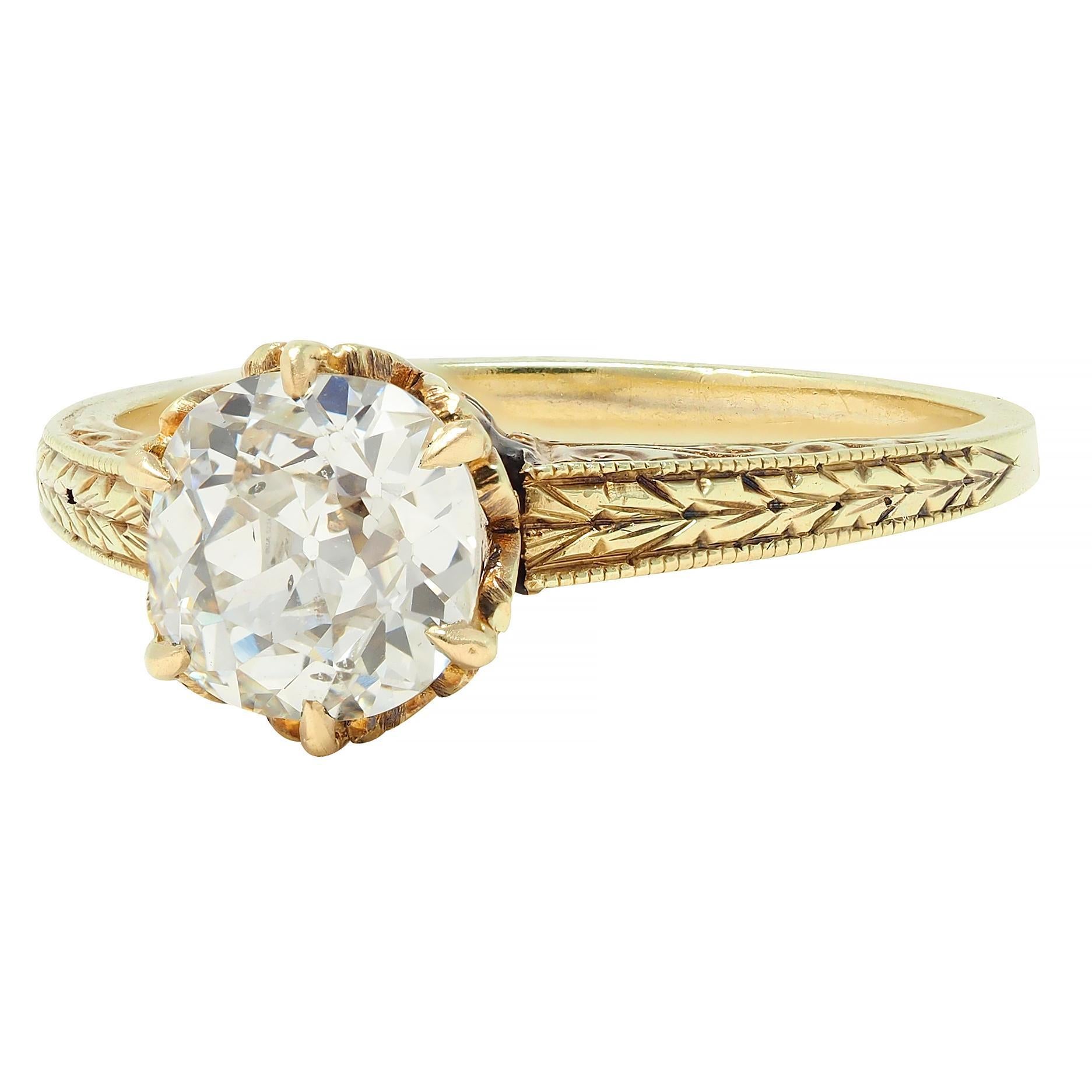 Victorian 1.05 CTW Mine Diamond 14K Gold Antique Solitaire Engagement Ring GIA 3