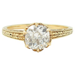Victorian 1.05 CTW Mine Diamond 14K Gold Antique Solitaire Engagement Ring GIA