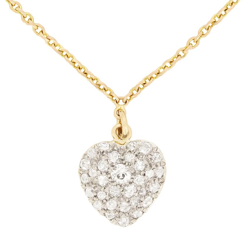 Taglio antico europeo Victorian 1.05ct Diamond Heart Pendant, c.1880s in vendita