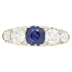 Victorian 1.05ct Sapphire and Diamond Five Stone Ring, c.1880s