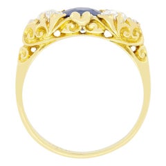 Victorian 1.05ct Sapphire and Diamond Trilogy Ring, c.1880s