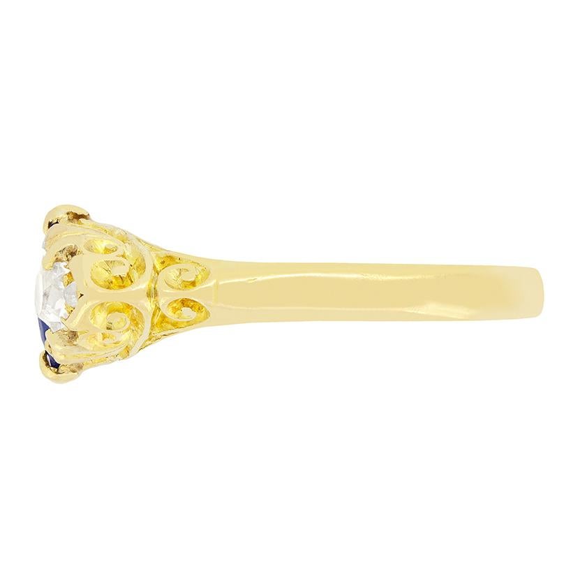 Victorien Bague trilogie victorienne en saphir et diamant de 1,05ct, c.1880s en vente