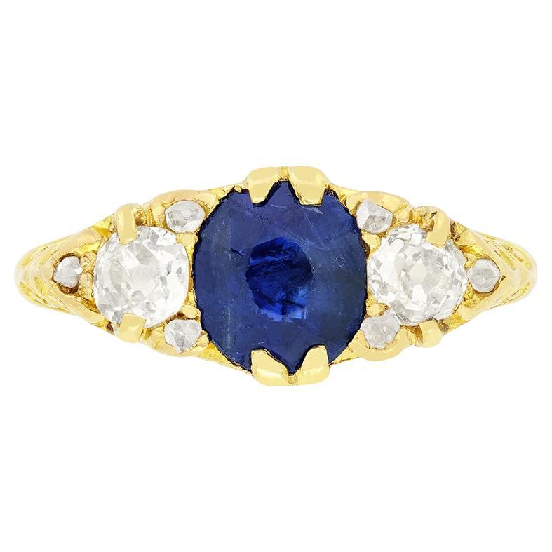Victorian 1.05ct Sapphire and Diamond Trilogy Ring, c.1880s